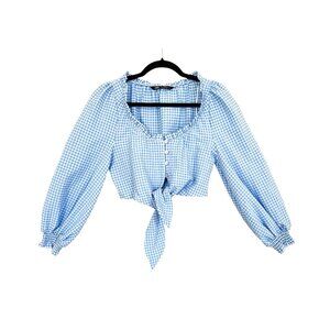 Zara Gingham Check Tie-Front Crop Top